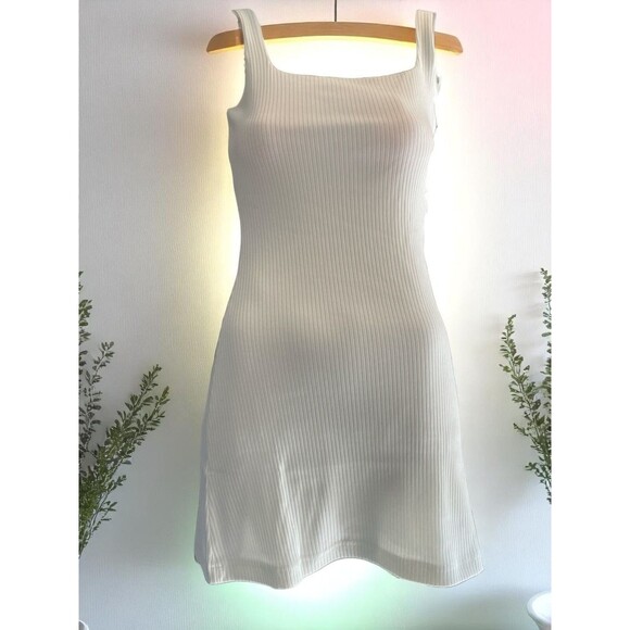Backyard Roses White Ribbed Mini Tank Dress Size XS M Bodycon Stretch Knit - Picture 1 of 3